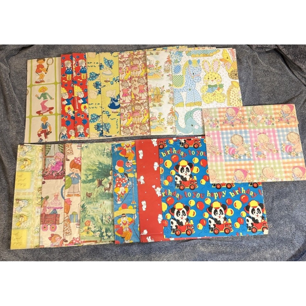 Vintage Assorted Gift Wrapping Paper Lot Mixed Designs Retro Holiday Birthday